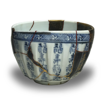 Early Imari Fukuju Character Crest Ridged Tea Bowl