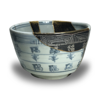 Early Imari Blue-and-White “Fukuju” Character Crest Bowl-Shaped Tea Bowl