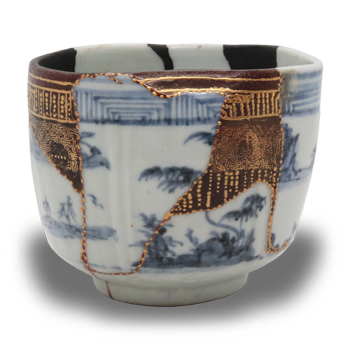 Early Imari Blue-and-White Landscape Pattern Hoso Tea Bowl