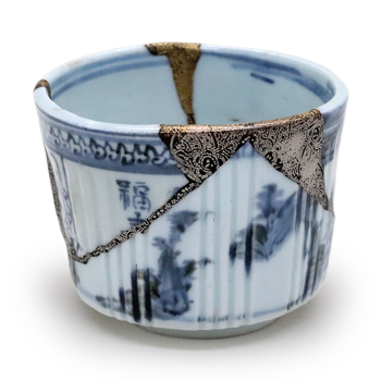 Early Imari Blue-and-White Landscape Pattern Half-Cylinder Tea Bowl