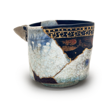 Early Imari Kurosu Nagashi Katakuchi Tsubo Chawan (Yobitsugi・Kintsugi)