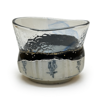 A Cylindrical Tea Bowl Merging Early Imari Shards with Glass
